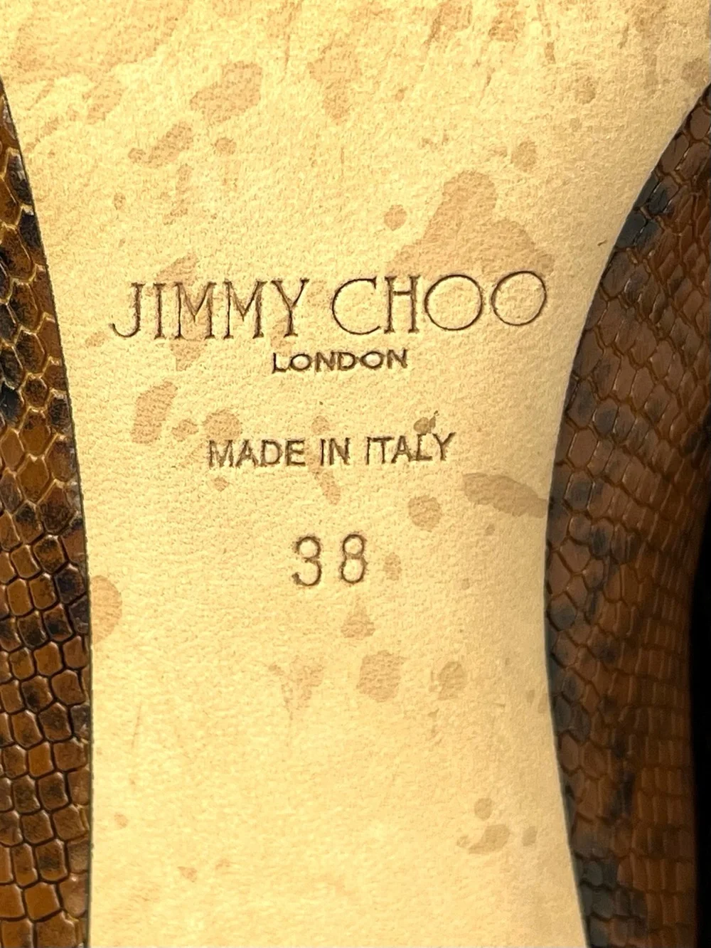 Jimmy Choo Beyla Brown Snake-Print Python Leather Ankle Booties 38 EU/ 7.5 US